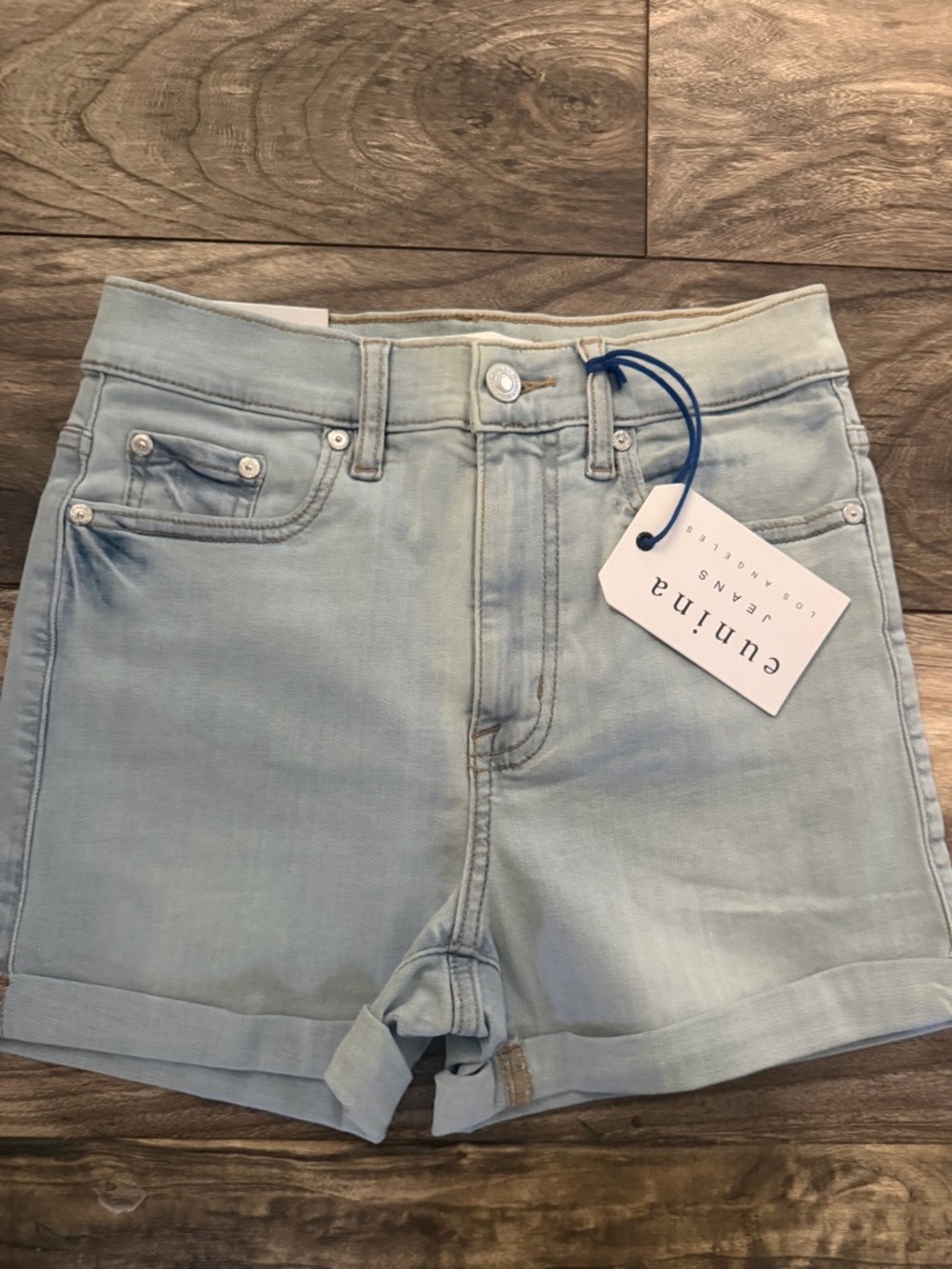 eunina Light Wash Cuffed Denim Shorts